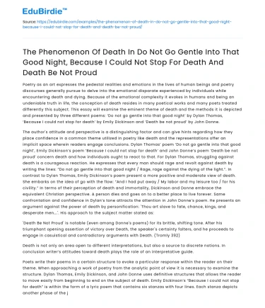 Death in Do Not Go Gentle and Related Poems