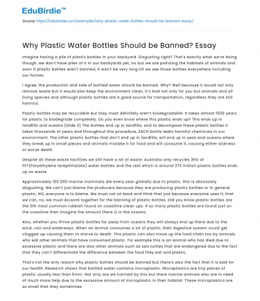 Why Plastic Water Bottles Should be Banned? Essay