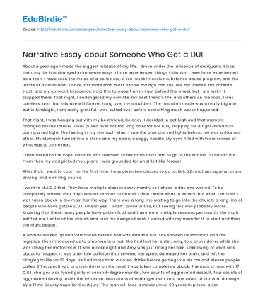 Narrative Essay about Someone Who Got a DUI