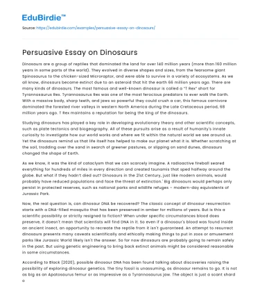 Persuasive Essay on Dinosaurs