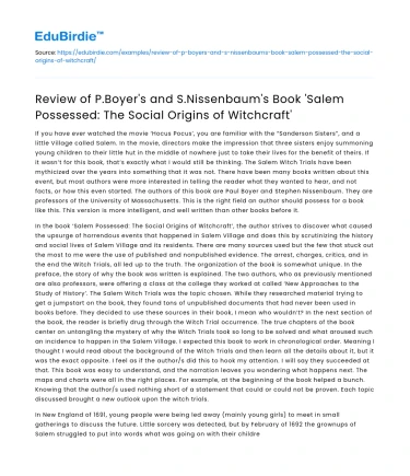 Review of Boyer and Nissenbaum’s Salem Possessed and Witchcraft Origins
