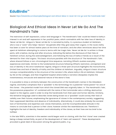 Biological And Ethical Ideas In Never Let Me Go And The Handmaid’s Tale