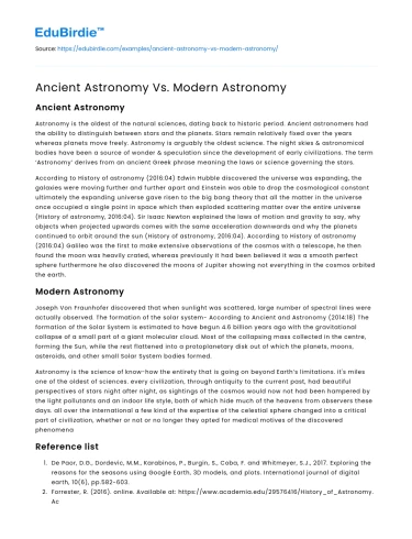 Ancient Astronomy Vs. Modern Astronomy