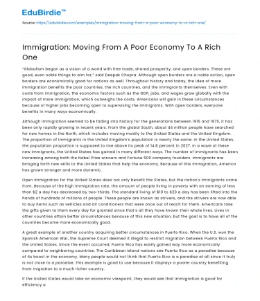 Immigration: Moving From A Poor Economy To A Rich One