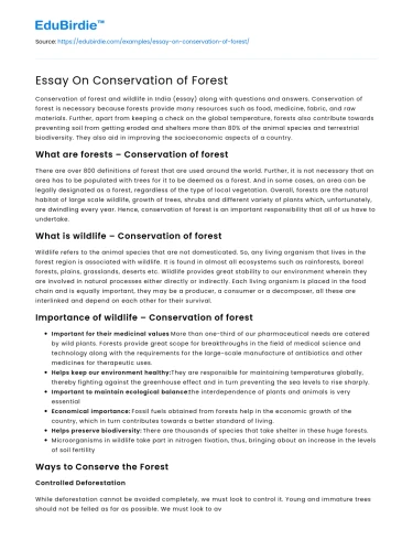 Essay On Conservation of Forest