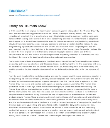 Reality and Surveillance in ‘The Truman Show’