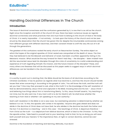 Handling Doctrinal Differences In The Church