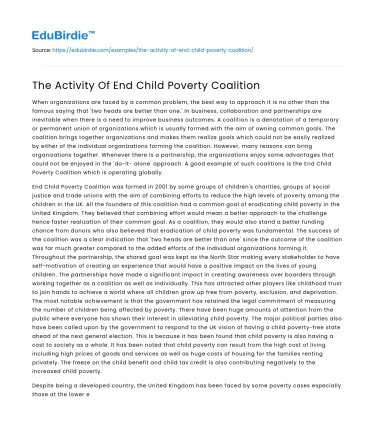The Activity Of End Child Poverty Coalition