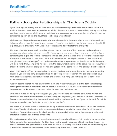 Father-daughter Relationships In The Poem Daddy