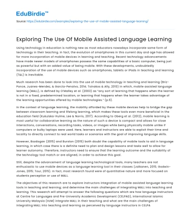 Exploring The Use Of Mobile Assisted Language Learning