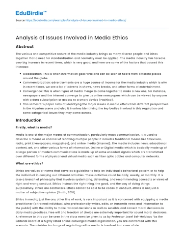 Analysis of Issues Involved in Media Ethics
