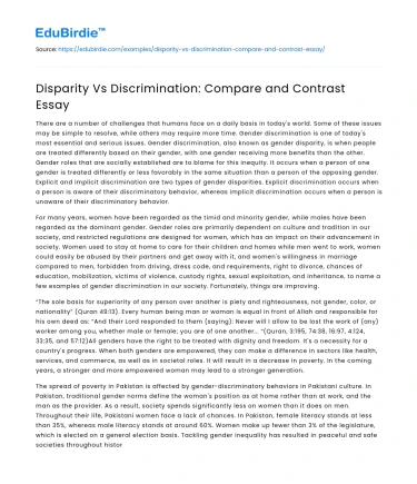 Disparity Vs Discrimination: Compare and Contrast Essay