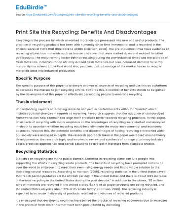 Print Site this Recycling: Benefits And Disadvantages