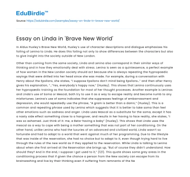 Essay on Linda in ‘Brave New World’