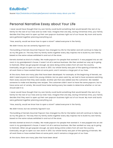 Personal Narrative Essay about Your Life