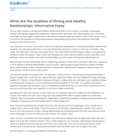 Healthy Relationships: Qualities of Strong Bonds
