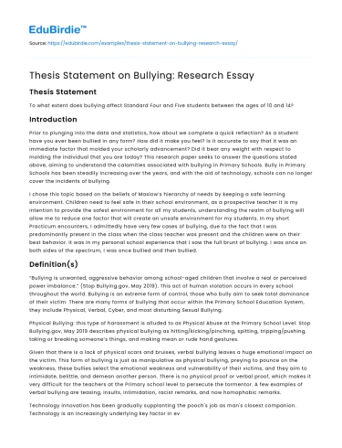 Thesis Statement on Bullying: Research Essay