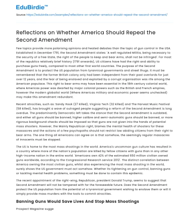 Reflections on Whether America Should Repeal the Second Amendment