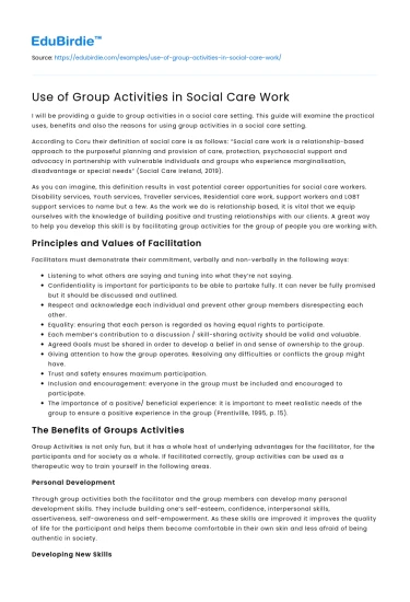 Use of Group Activities in Social Care Work