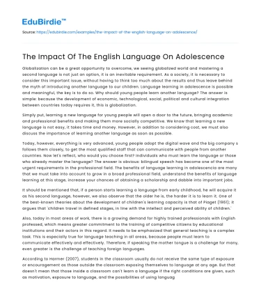The Impact Of The English Language On Adolescence