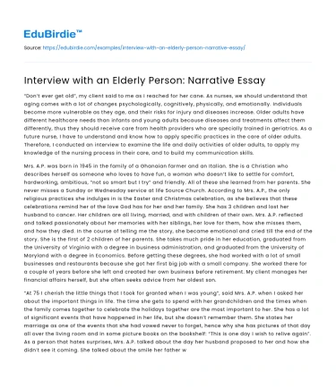 Interview with an Elderly Person: Narrative Essay