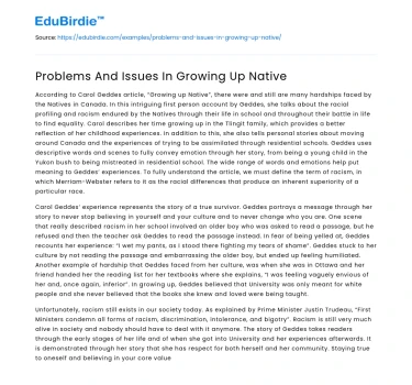 Problems And Issues In Growing Up Native