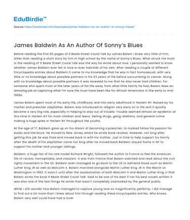 James Baldwin As An Author Of Sonny’s Blues
