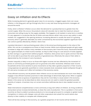 Essay on Inflation and Its Effects