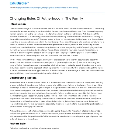 Changing Roles Of Fatherhood in The Family