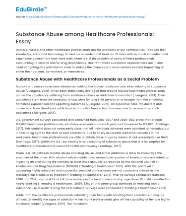 Substance Abuse among Healthcare Professionals: Essay