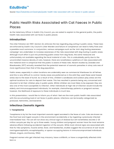Public Health Risks Associated with Cat Faeces in Public Places 