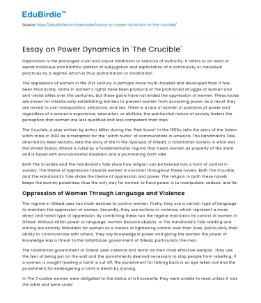 Essay on Power Dynamics in ‘The Crucible’