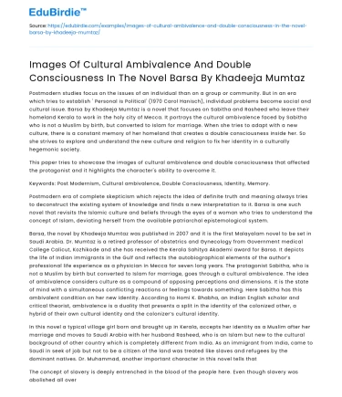 Cultural Ambivalence in Barsa by Khadeeja Mumtaz