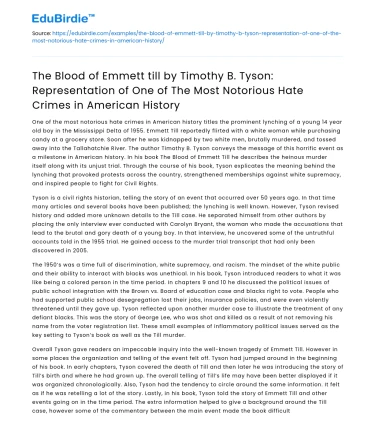 The Blood of Emmett Till: Notorious Hate Crime in American History