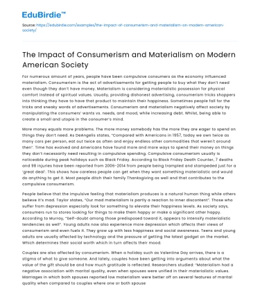 The Impact of Consumerism and Materialism on Modern American Society