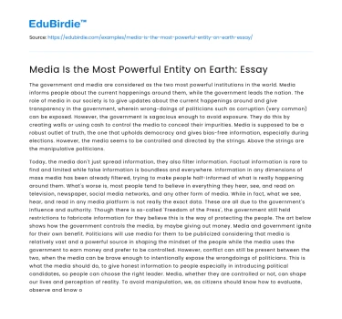 Media Is the Most Powerful Entity on Earth: Essay
