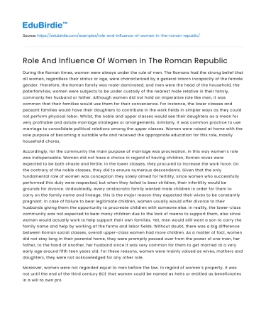 Role And Influence Of Women In The Roman Republic
