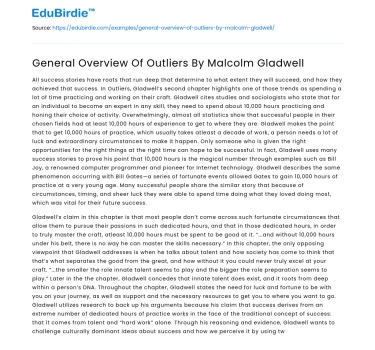 General Overview Of Outliers By Malcolm Gladwell