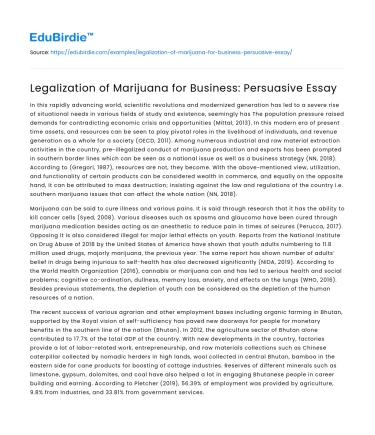 Legalization of Marijuana for Business: Persuasive Essay