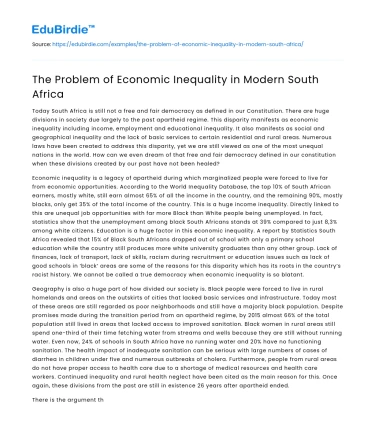 The Problem of Economic Inequality in Modern South Africa