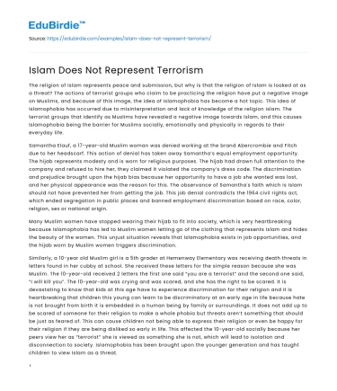 Islam Does Not Represent Terrorism