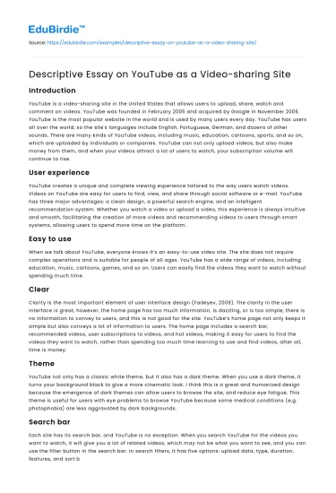Descriptive Essay on YouTube as a Video-sharing Site