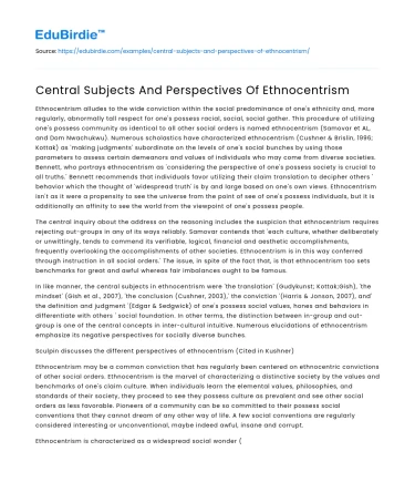Ethnocentrism: Core Themes and Diverse Perspectives