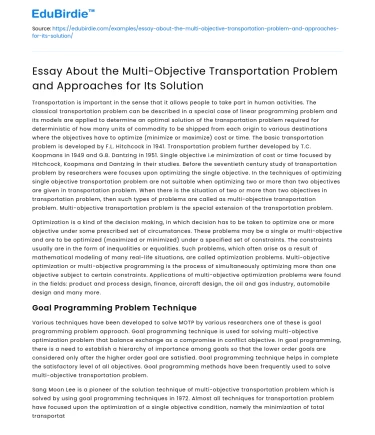 Approaches for Solving Multi-Objective Transportation Problem