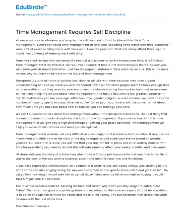 Time Management Requires Self Discipline