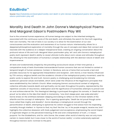 Morality and Death in Donne’s Poems and Edson’s Wit