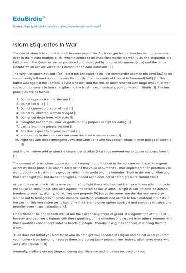 Islam Etiquettes In War