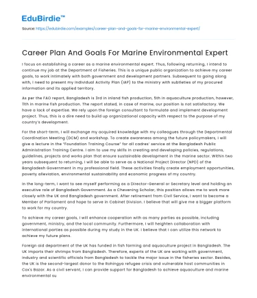 Career Plan And Goals For Marine Environmental Expert