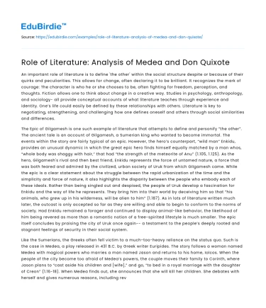 Role of Literature: Analysis of Medea and Don Quixote
