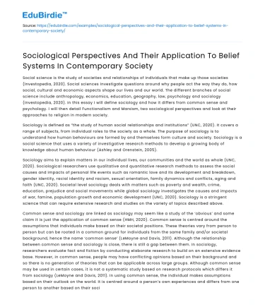 Sociological Perspectives on Belief Systems in Society